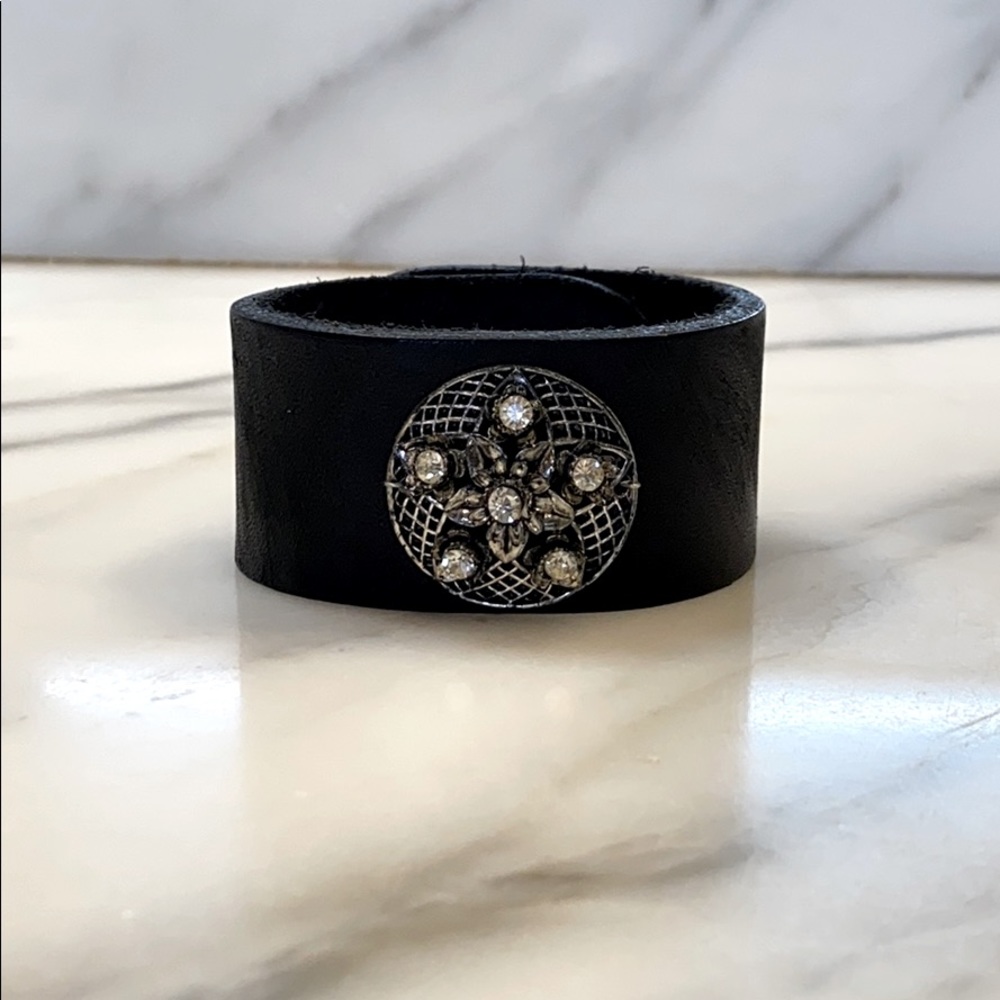 NWOT handmade leather bracelet with brooch